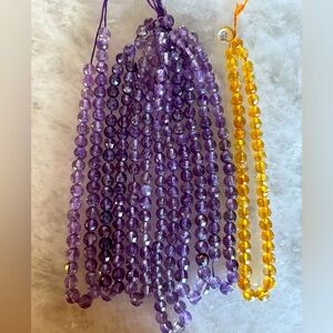 Glass Beads, round shape, purple yellow. Amethyst Citrine